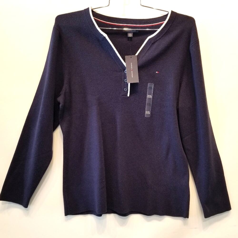 Tommy Hilfiger NEW Navy Blue Cotton Long Sleeve Sweater Plus Size XXL
